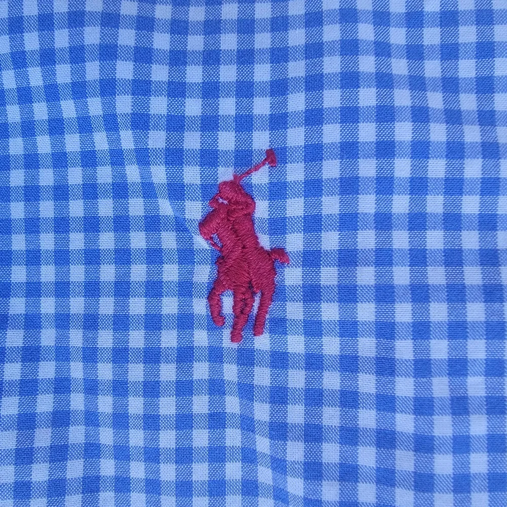 Polo Ralph Lauren Boys Cotton Gingham Blue ShortS Button Down Shirt M 10-12 Prep